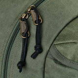 Close up of zippers with leather pulls