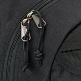 Close up of zippers with leather pulls