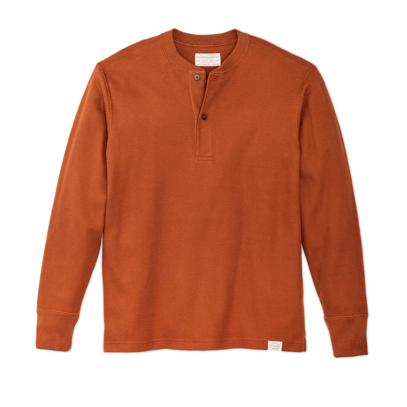 Waffle Knit Henley in Rust