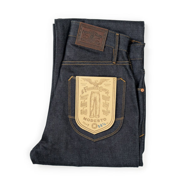 Folded pair of Modesto Denim from Freenote Cloth