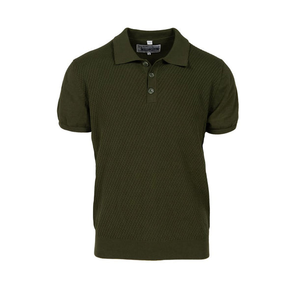 Cotton Knit Pullover Polo in Olive