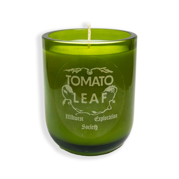 Green Glass Candle Tomato Leaf Scent