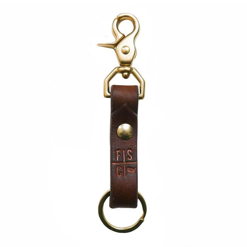 Monogram Round Leather Keychain. Full Grain Brown Leather Key Fob