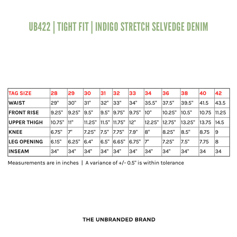 The Unbranded Brand UB422 Tight Fit Stretch Selvedge Indigo 11oz